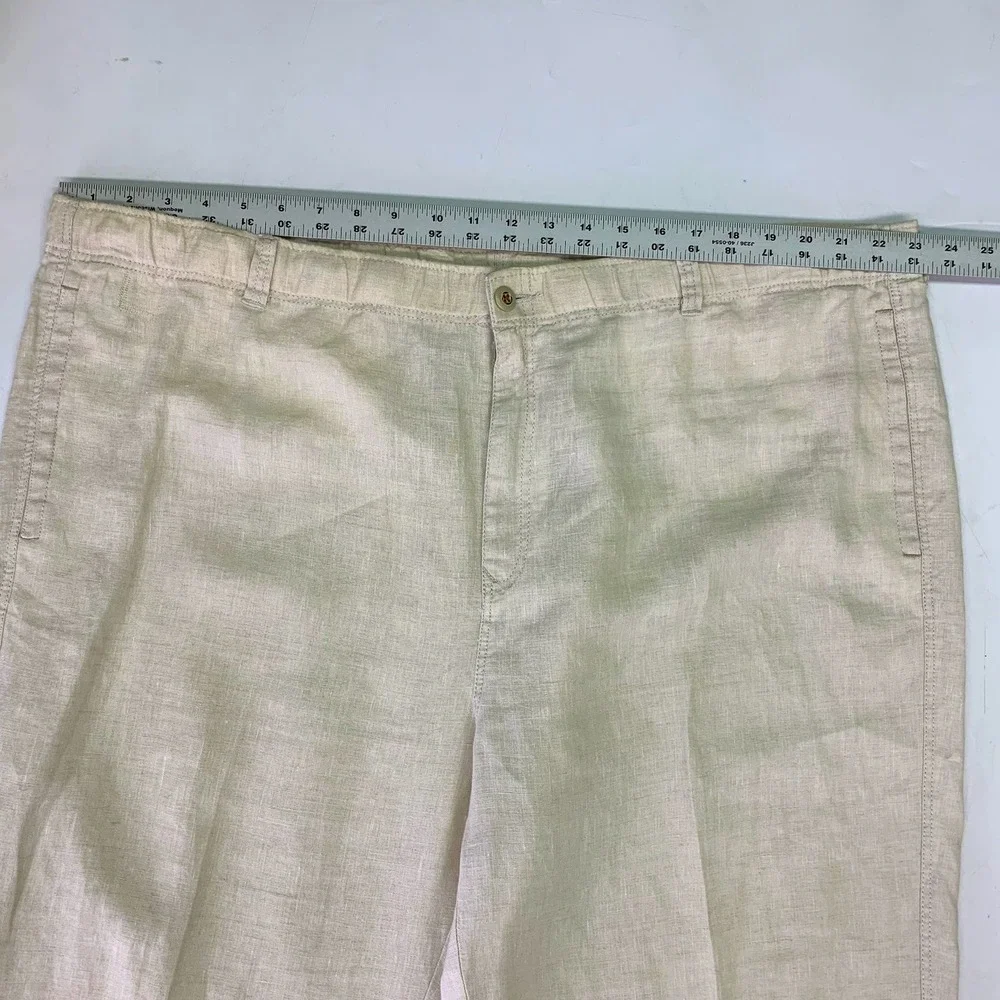 Tommy Bahama Mens‎ Linen Straight Leg Trousers Casual Beach Pants Tan Size 42
